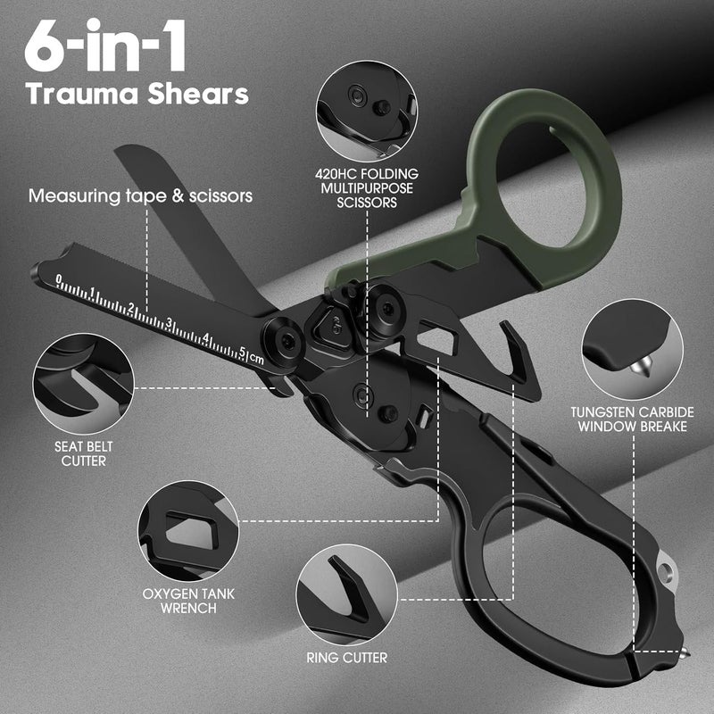 Lemasa 6-in-1 trauma shears - emergency responders, outdoor emergencies, medical staff, and outdoor camping, Gift box packaging with scissors storage K sheaths (Electroplating Black Army Green) - Image 2